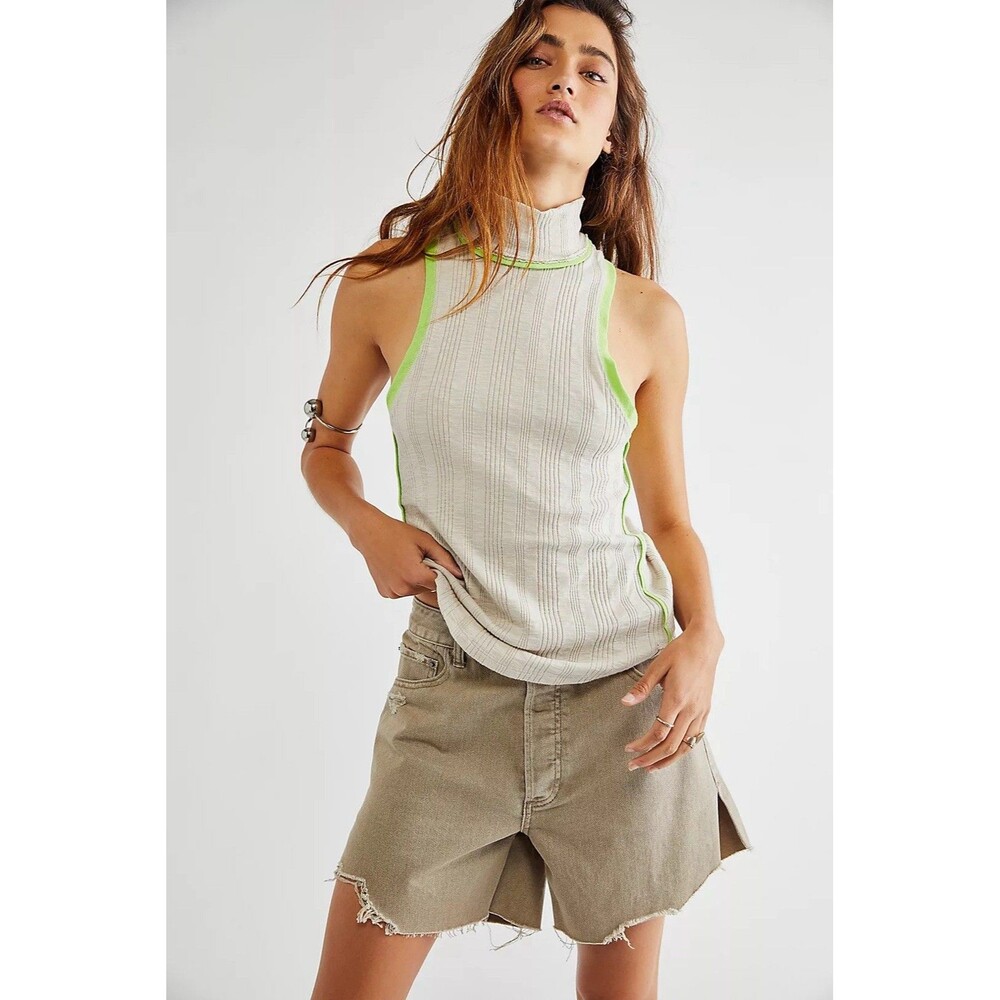 Free People We The Free Marley Mock Neck Tank Ribbed Sleeveless Boho Colorblock